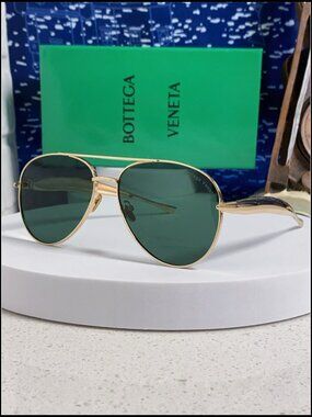 Bottega Veneta Gold Aviator Green Lens Sunnies